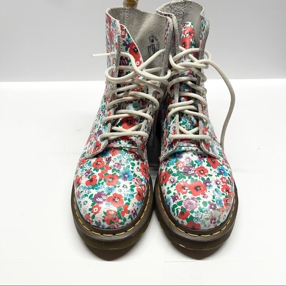 Dr. Martens 1460 Pascal White Wild Poppy Floral Lace Up Boots - Picture 4 of 6